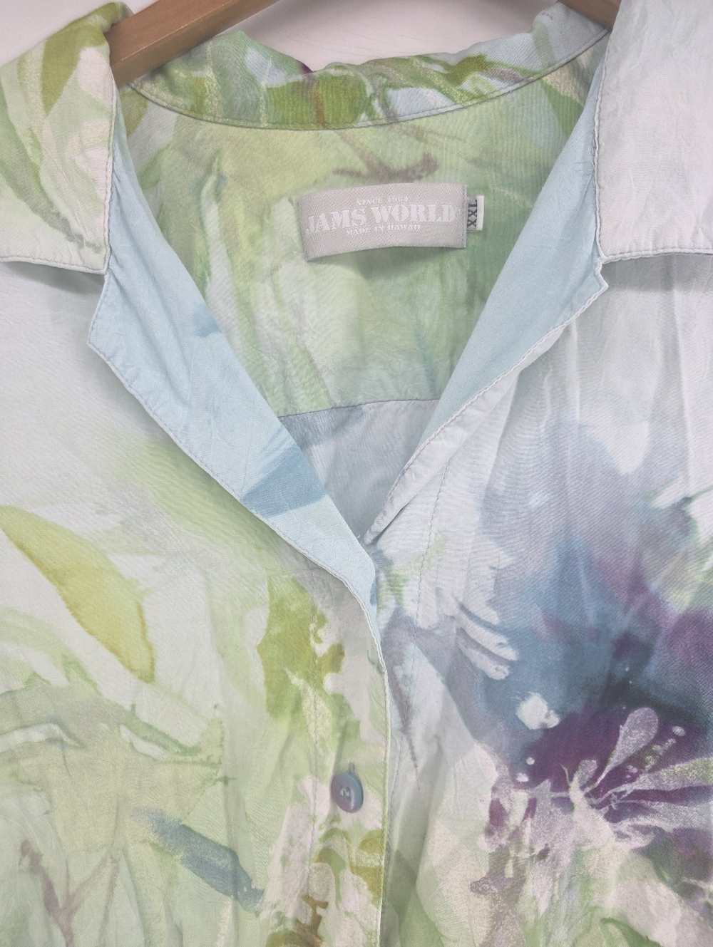 Jams World Women Colorful Floral Short Sleeve Shirt Artsy Vacation Size XXL